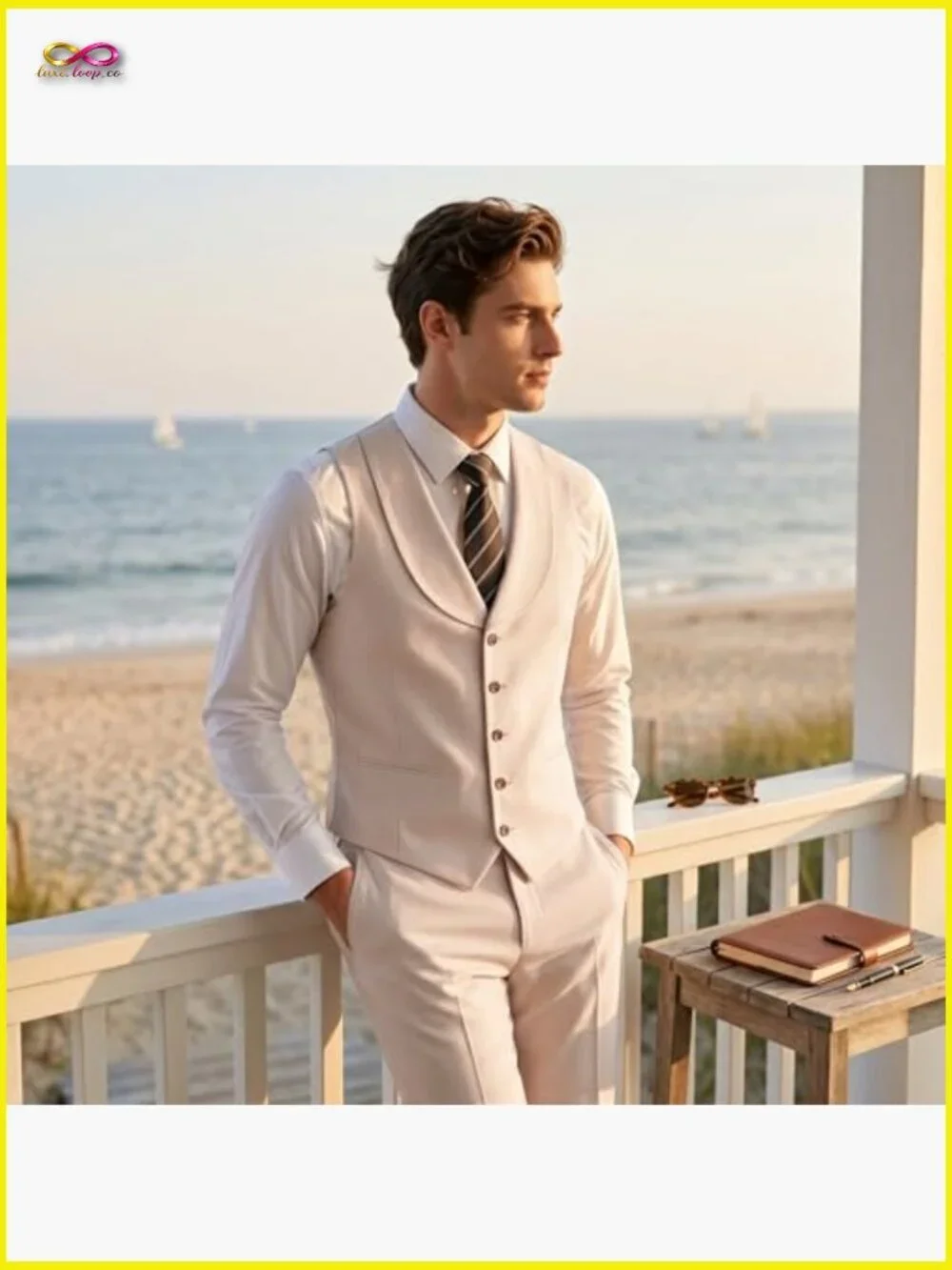 Slim Fit Suit Vest Pants Set Formal Classic Elegant Wedding Business Wear